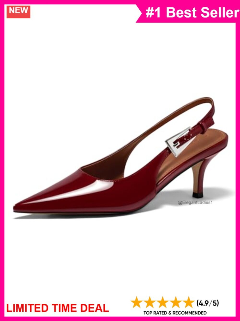 Kitten Heel Slingback Pumps Pointed Toe Faux Leather Dress Shoes